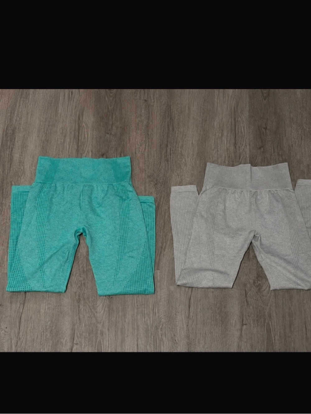 Seamless High-Waist Leggings - Teal and Gray